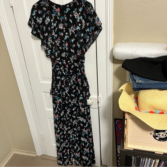 Lane Bryant Floral Maxi Dress Flutter Sleeves Black Blue Pink 14/16 - Picture 9 of 9
